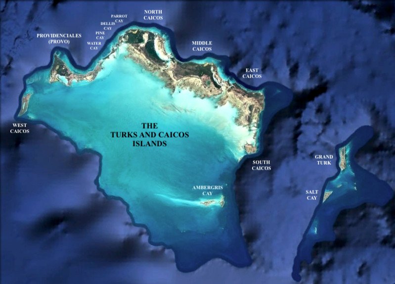 Turks and Caicos map with islands labeled